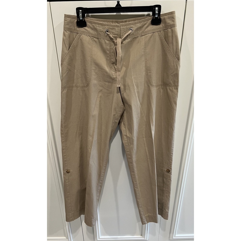 Kate Hill Women's Khaki Pants Size 10P Roll Up Drawstring Ripstop‎ Beach Resort